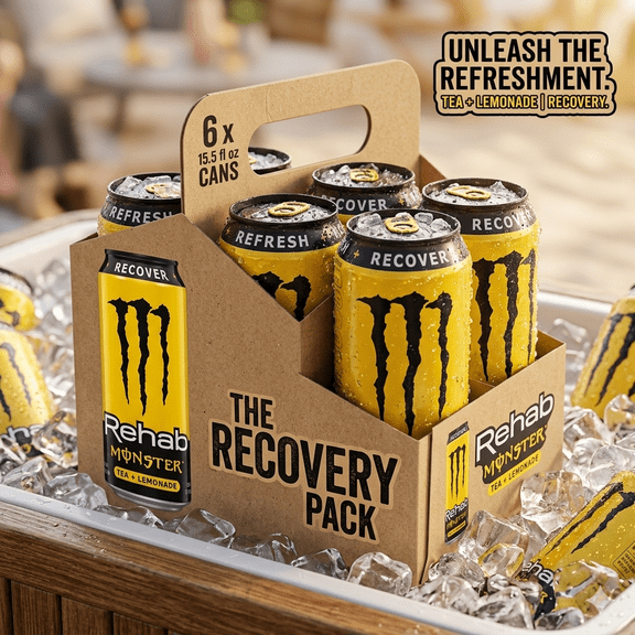 Monster Energy Rehab Tea + Lemonade Energy Drink, 15.5 fl oz Cans, Pack of 6