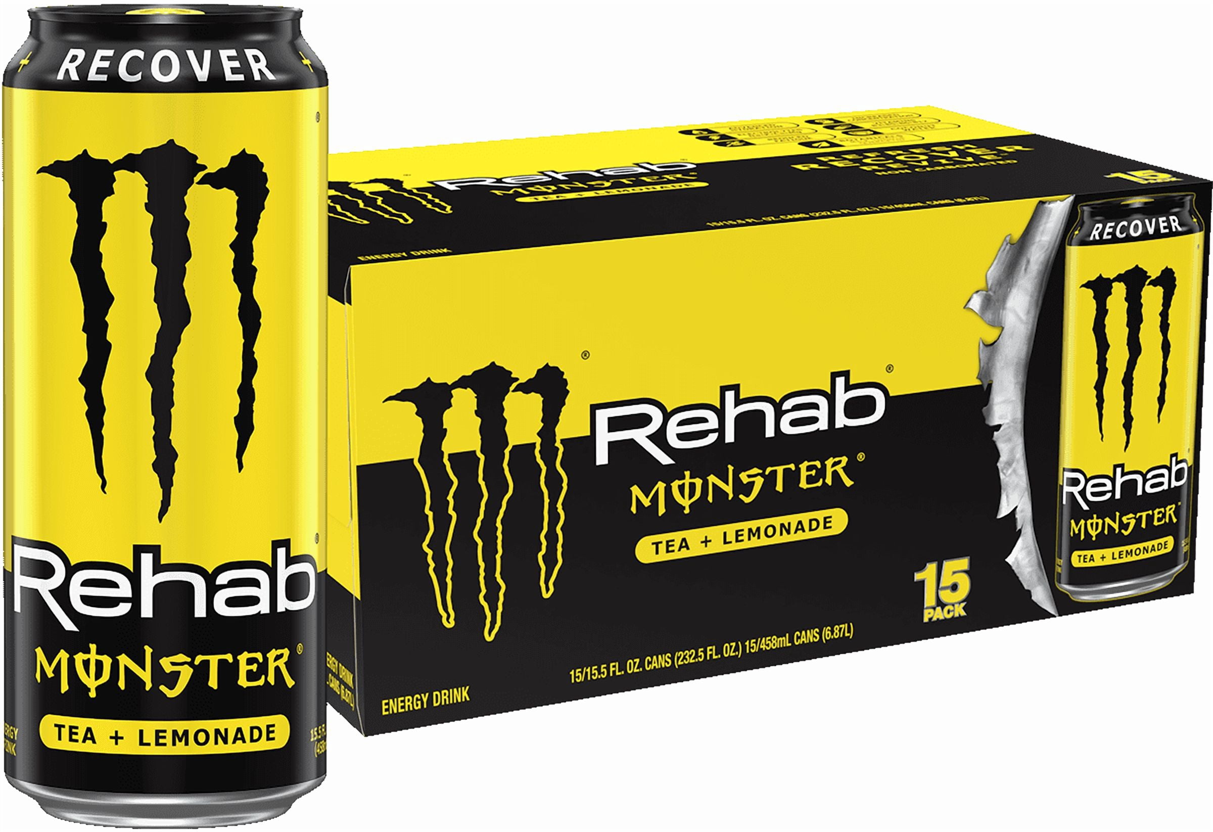 Monster Rehab Tea + Lemonade Energy Drink, Zero Sugar, 15-Pack, 16 Oz Cans