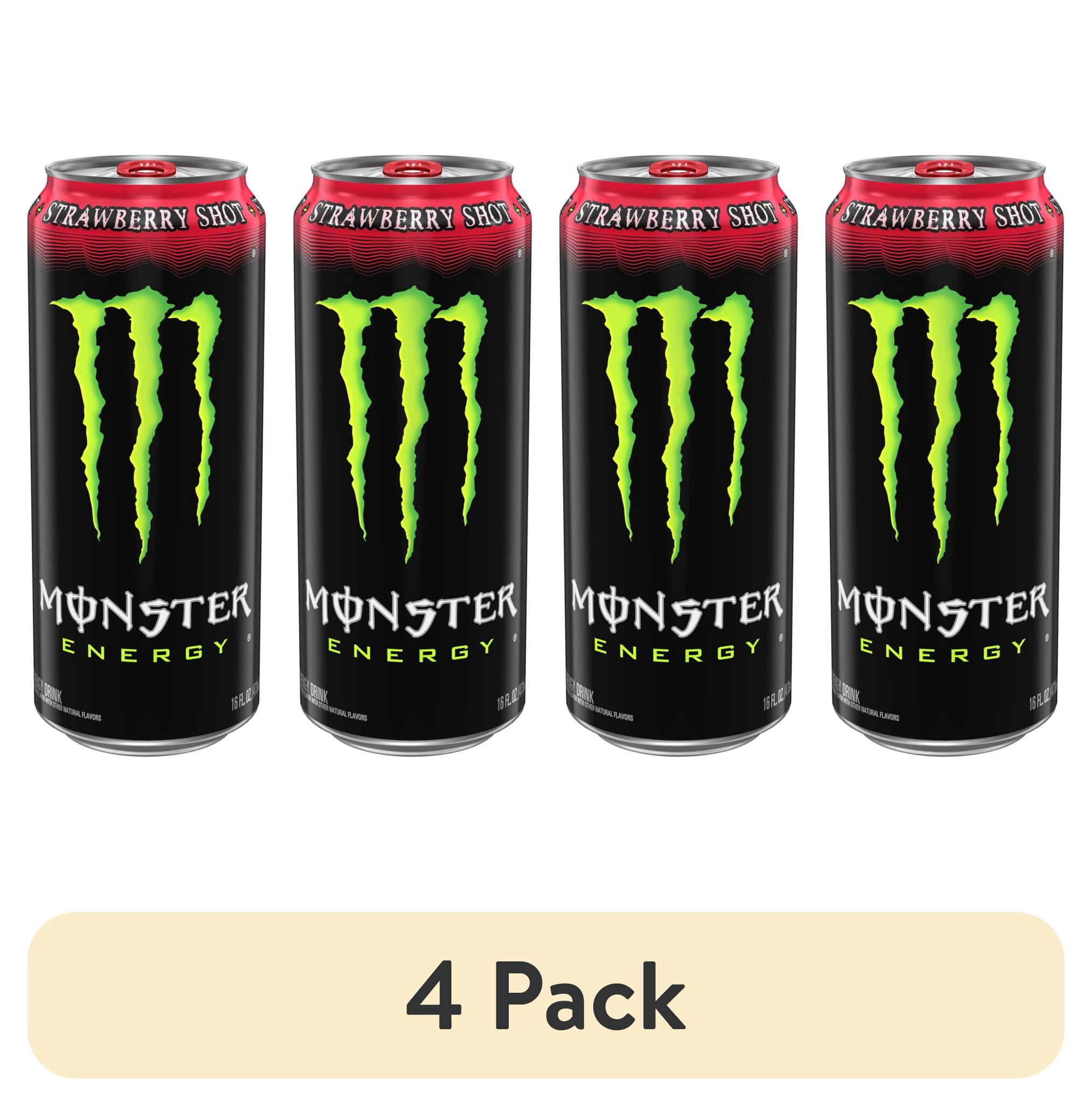 4 pack) Monster Energy, Strawberry Shot, Energy Drink, 16 fl oz