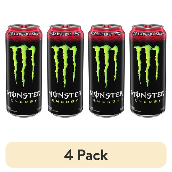 (4 pack) Monster Energy, Strawberry Shot, Energy Drink, 16 fl oz, Can