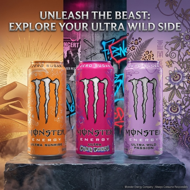 Monster Energy Sugar Free Ultra Variety Pack, 16 fl oz Cans, 3 Pack (Ultra Sunrise, Ultra Punch, Ultra Wild Passion)