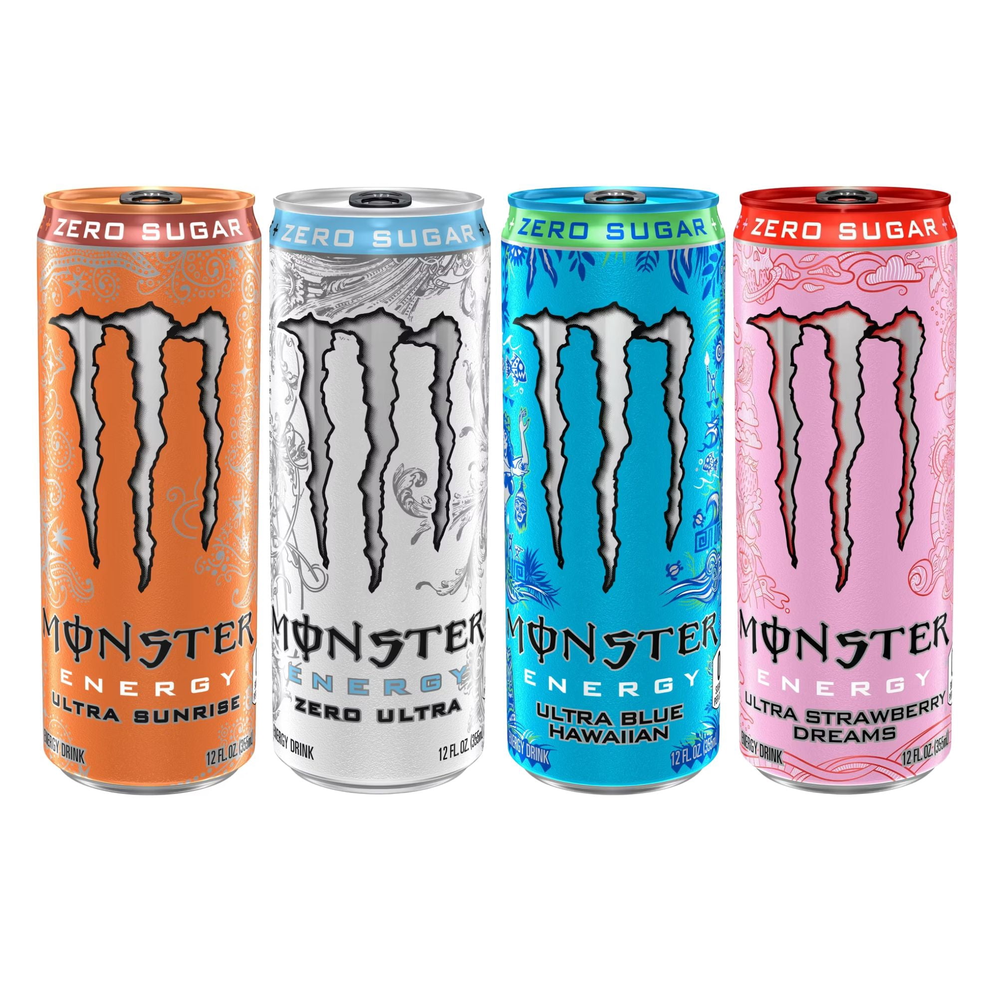 Monster Energy Ultra 12oz Variety Pack – 4 Flavors, 12 Cans Total (Zero Ultra, Blue Hawaiian, Sunrise, Strawberry Dreams)