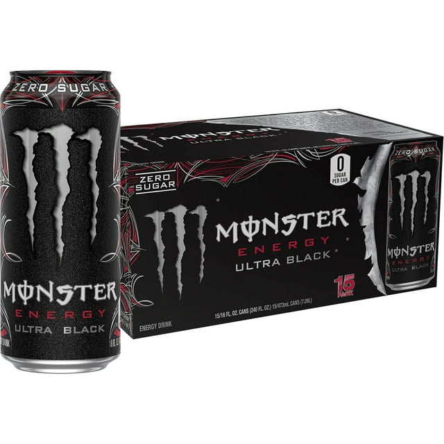 Monster Energy Ultra Black, Sugar Free Energy Drink, 16 Ounce (Pack of ...