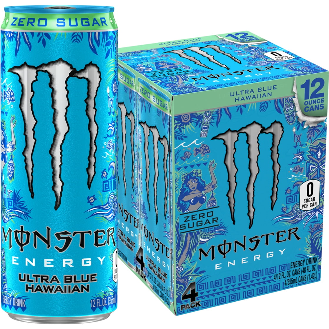 Monster Energy, Ultra Blue Hawaiian, Sugar Free Energy Drink, 12