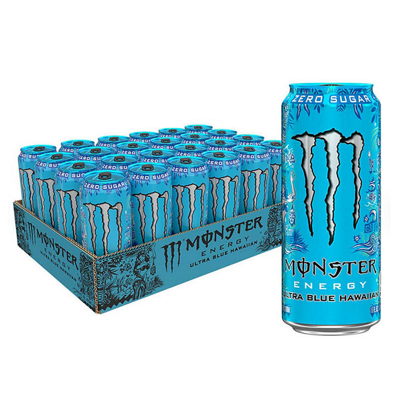 Monster Energy Ultra Blue Hawaiian Zero Sugar, 16 oz cans, 24 Loose