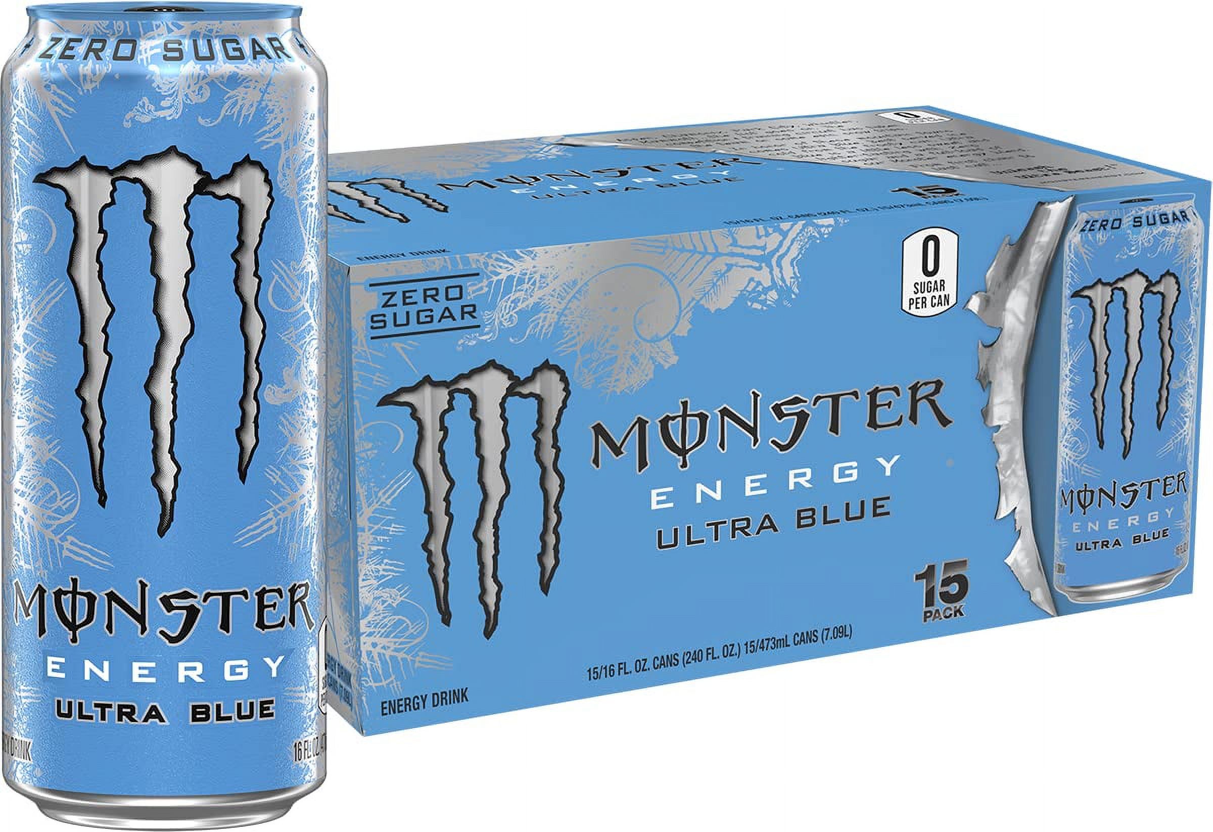 Monster Energy Ultra Blue Zero Sugar Free Energy Drink 16 Oz Can 15 