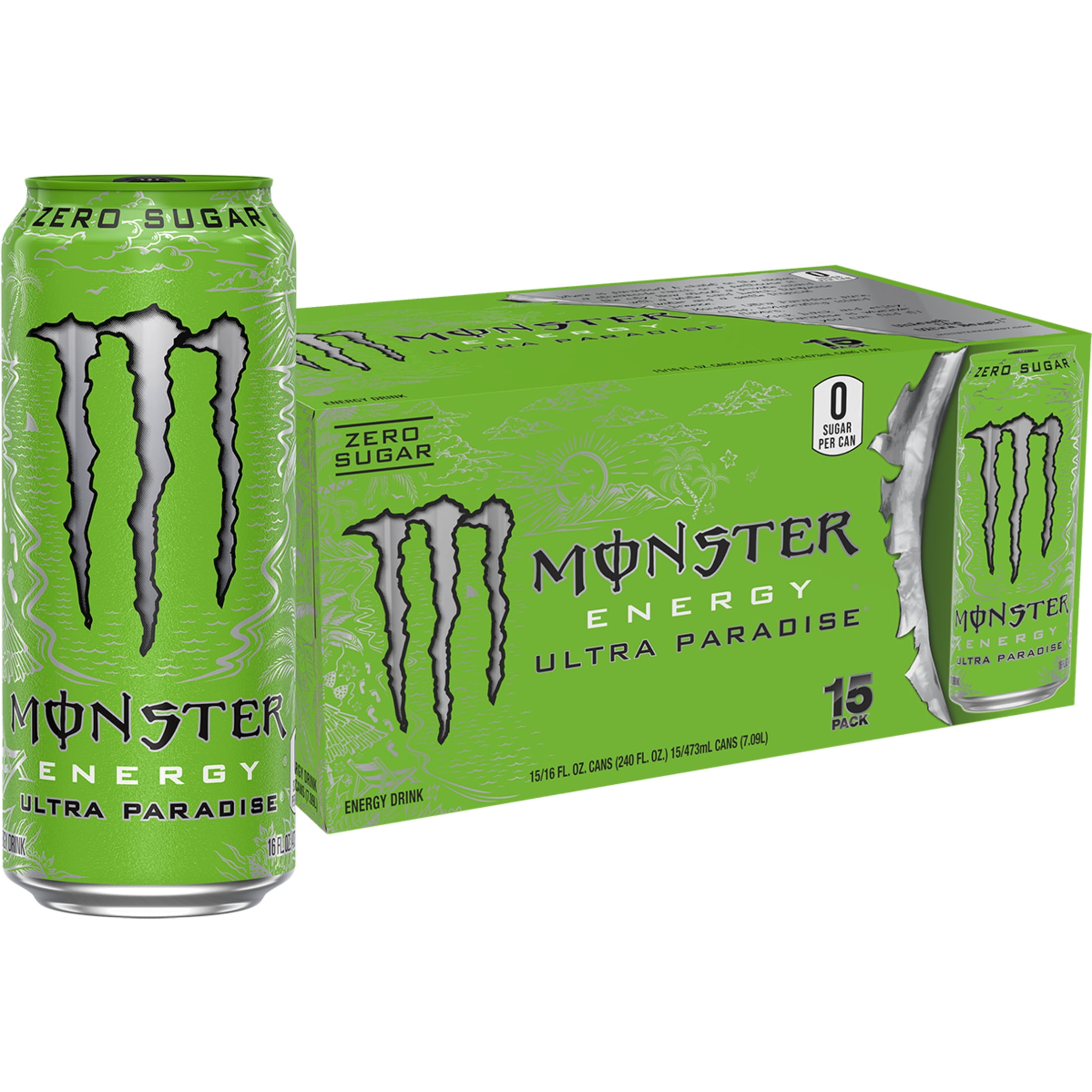 Monster Energy Ultra Paradise Energy Drink, Zero Sugar, 15-Pack, 16 Oz Cans