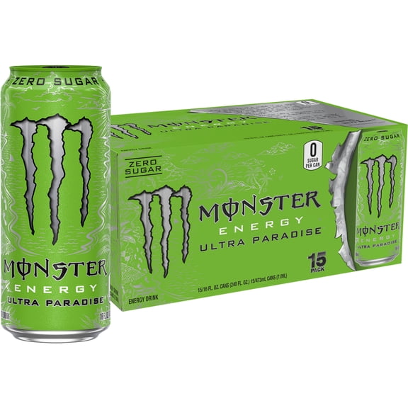 Monster Energy Ultra Paradise Energy Drink, Zero Sugar, 15-Pack, 16 Oz Cans