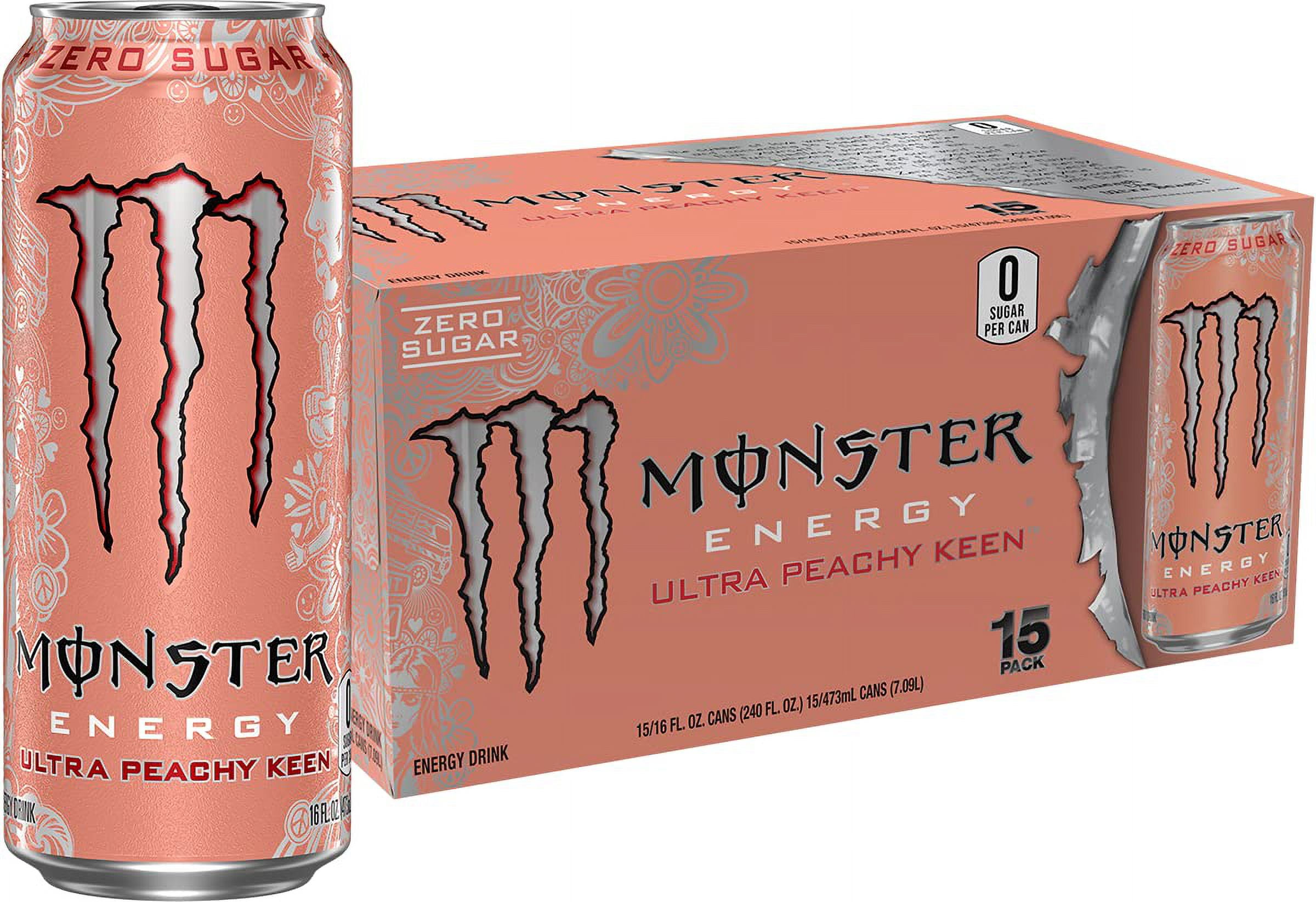 Monster Energy Ultra Peachy Keen Sugar Free Energy Drink 16 Oz Pack