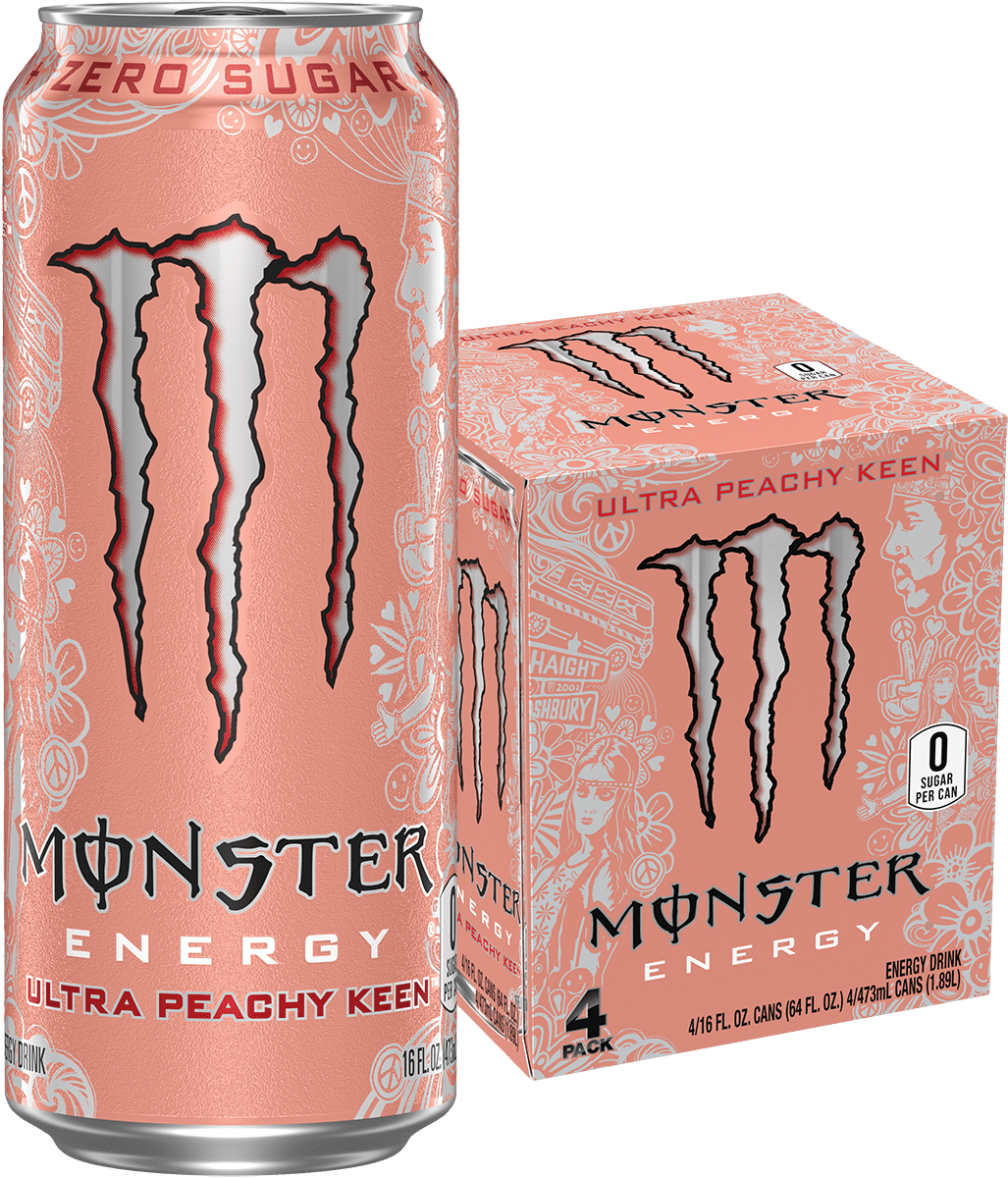 Monster Energy, Ultra Peachy Keen, Zero Sugar, Juicy Peach Energy Drink, 16 fl oz, Multipack of