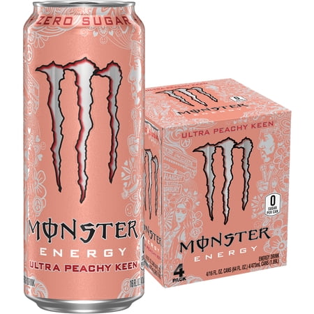 Monster Energy Ultra Peachy Keen Sugar Free Energy Drink 4pk 16oz Can