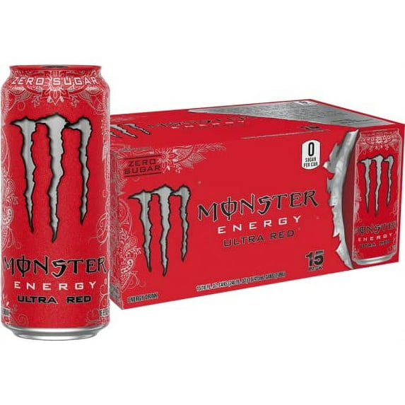 Monster Energy Ultra Red, Sugar Free Energy Drink, 16 Ounce (Pack of 15)