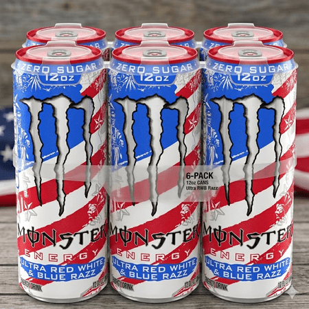 Monster Energy Ultra (Red, White, Blue Razz), Zero Sugar Energy Drink, 12 fl oz Cans, 6-Pack