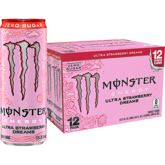 Monster Energy, Ultra Strawberry Dreams, Sugar Free Energy Drink, 12 fl oz, 12 cans