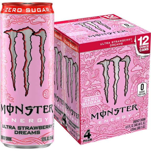 Monster Energy, Ultra Strawberry Dreams, Sugar Free Energy Drink, 12 fl oz, 4 Pack
