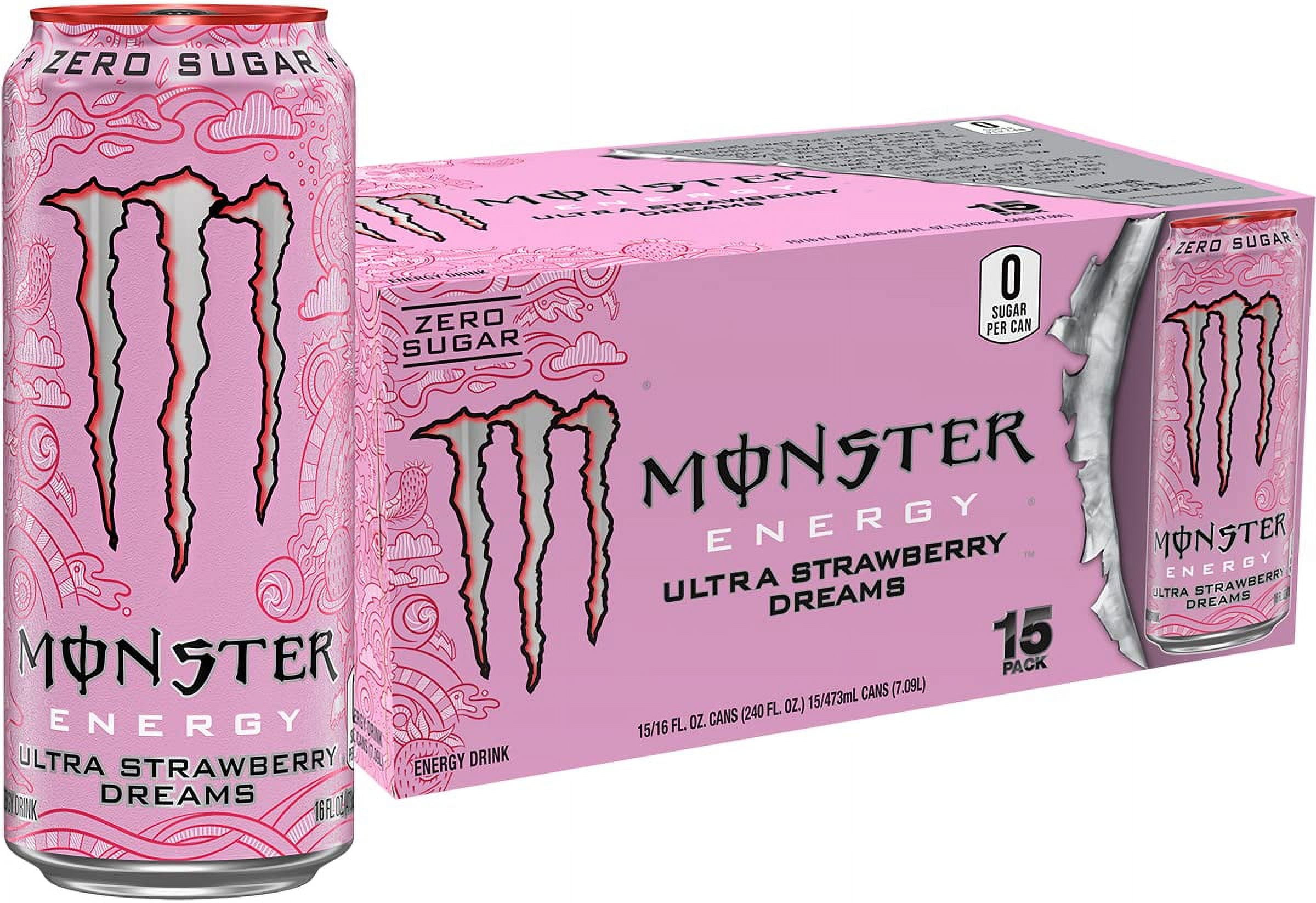Monster Energy Ultra Strawberry Dreams, Zero Calorie, Sugar Free, 16oz Energy Drink (Bulk Pack