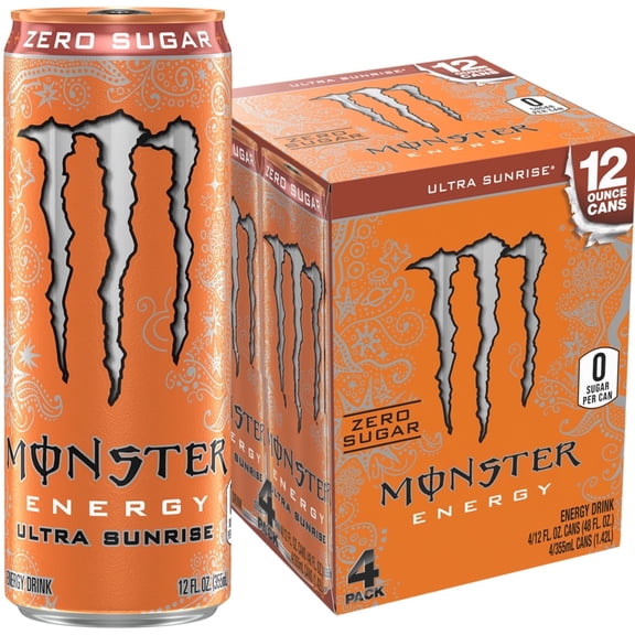 Monster Energy, Ultra Sunrise, Sugar Free Energy Drink, 12 fl oz, 4 Pack