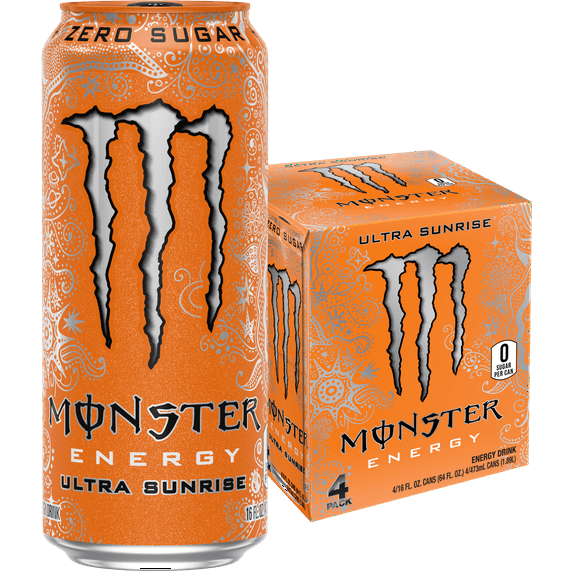 Monster Energy, Ultra Sunrise, Sugar Free Energy Drink, 16 fl oz, 4 Pack