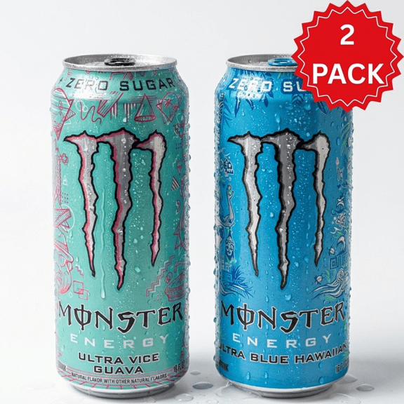 Monster Energy Ultra Variety Pack, 16 ounce(Pack of 2) Blue Hawaiian, Vice Guava