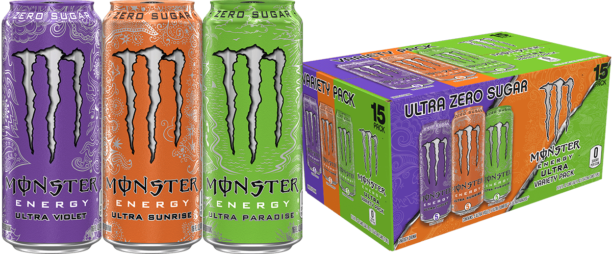 Monster Energy Ultra Variety Pack Energy Drink, Zero Sugar, 15-Pack, 16 Oz Cans