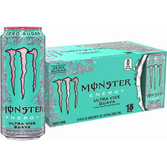 Monster Energy Ultra Vice Guava, Sugar Free H2FSDEnergy Drink, 16 Ounce (Pack of 15)