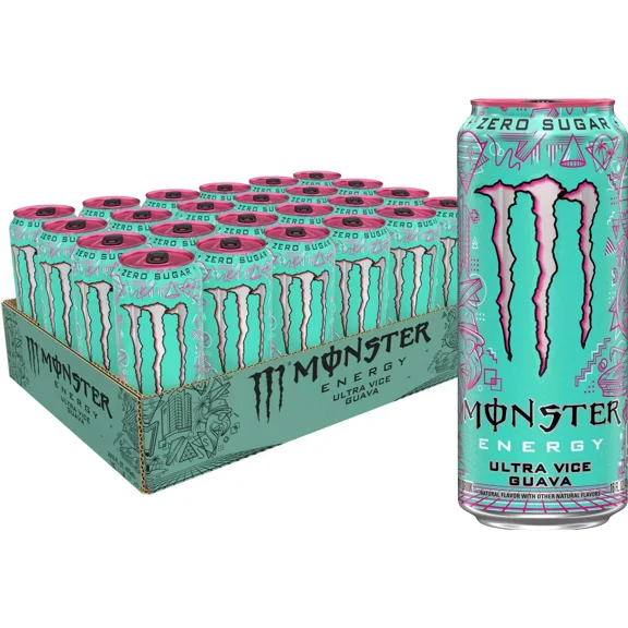Monster Energy Ultra Vice Guava Energy Drink Sugar Free, Pack of 24, 16 Ounce