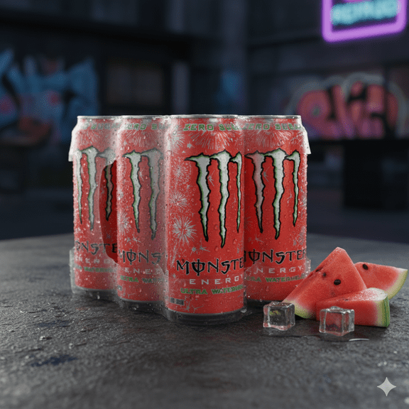 Monster Energy Ultra Watermelon Zero Sugar Energy Drink, 16 fl oz Cans, Pack of 4