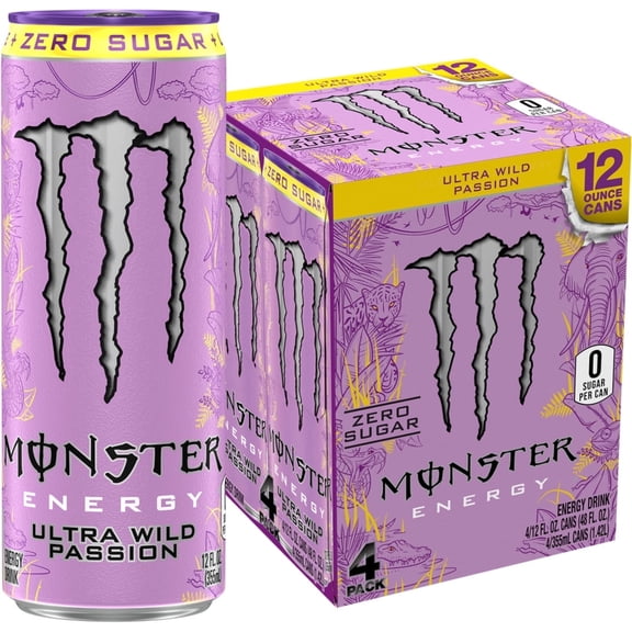 Monster Energy, Ultra Wild Passion, Sugar Free Energy Drink, 12 fl oz, 4 Pack