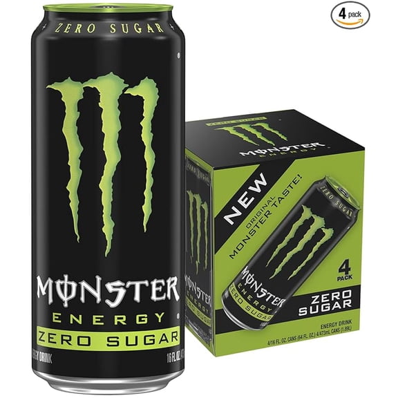 Monster Energy Zero Sugar, Low Calorie Energy Drink, 16 Ounce, 4 Pack