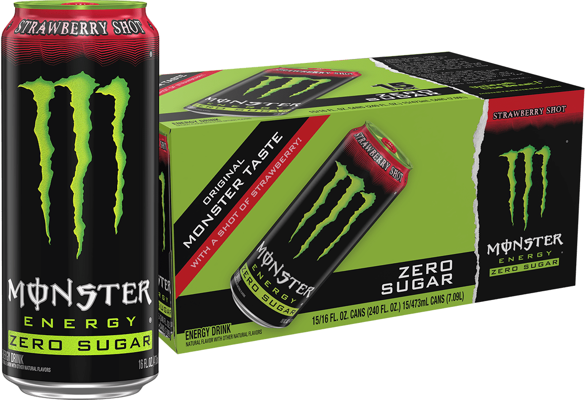 Monster Energy Zero Sugar, Strawberry Shot, Energy Drink, 15 Pack - 16 Fl Oz