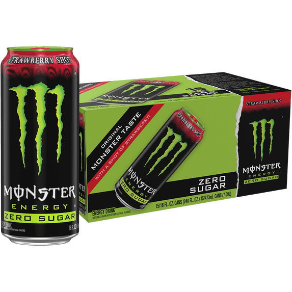 Monster Energy Zero Sugar, Strawberry Shot, Energy Drink, 15 Pack - 16 Fl Oz