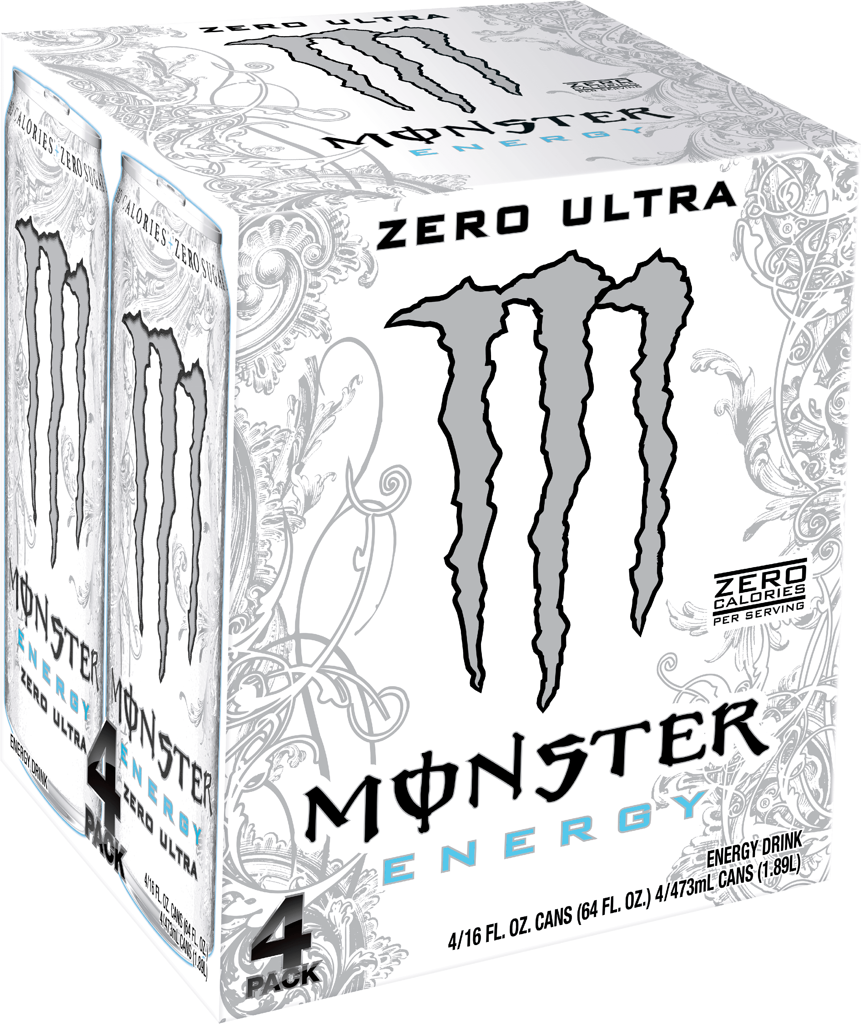 Monster Energy, Zero Ultra, Energy Drink, 4 Pack,16 fl oz Can