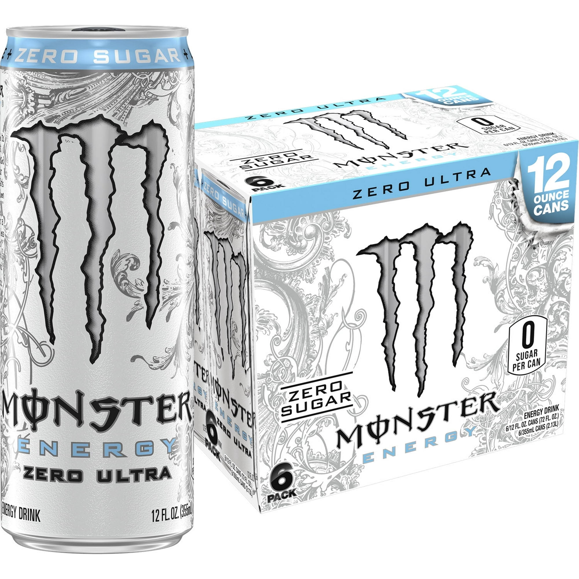Monster Energy, Zero Ultra, Sugar Free Energy Drink, 12 fl oz, 6 Pack ( 2 Box )