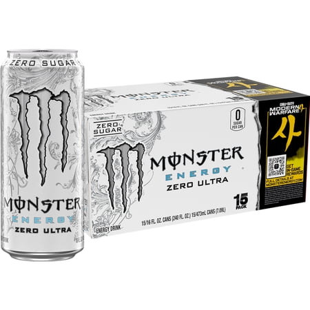 Monster Energy Zero Ultra Sugar Free Energy Drink 15pk 16oz Can