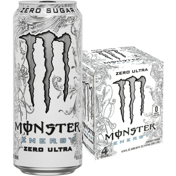 Monster Energy, Zero Ultra, Sugar Free Energy Drink, 4 Pack - 16 Fl Oz