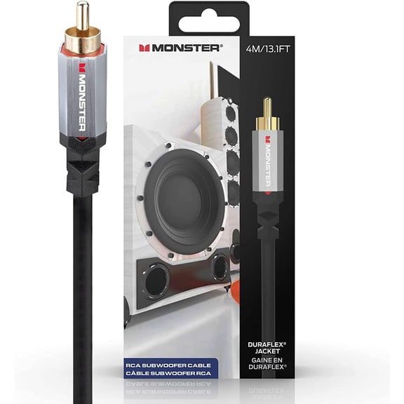 Monster Essentials Subwoofer Cable:13ft RCA for Enhanced Sound - Reduced Interference, Audio Quality