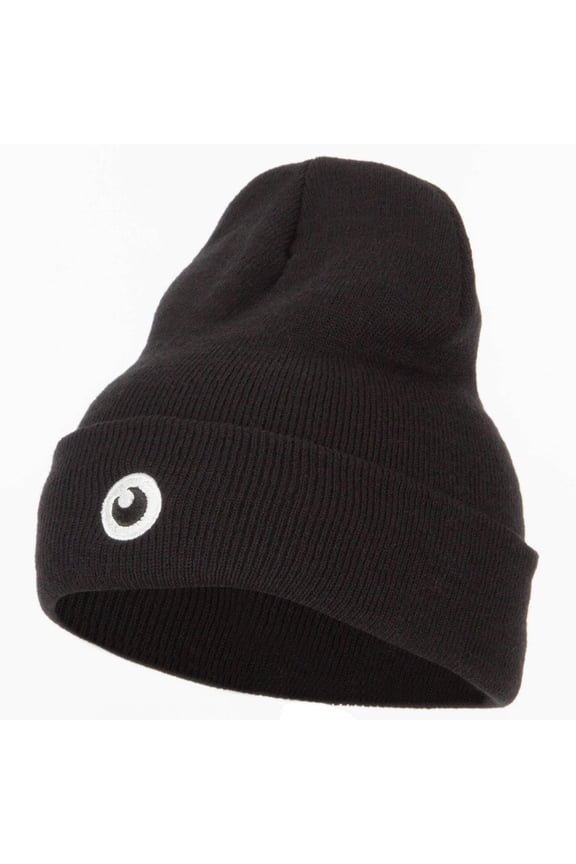 Monster Eye Ball Embroidered Long Beanie - Black OSFM