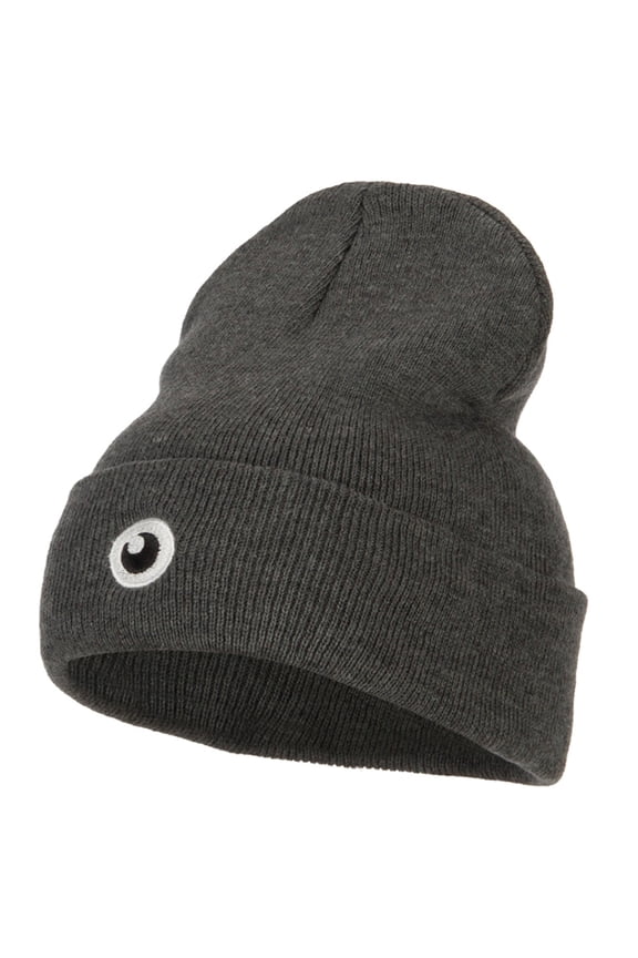 Monster Eye Ball Embroidered Long Beanie - Dk Grey OSFM