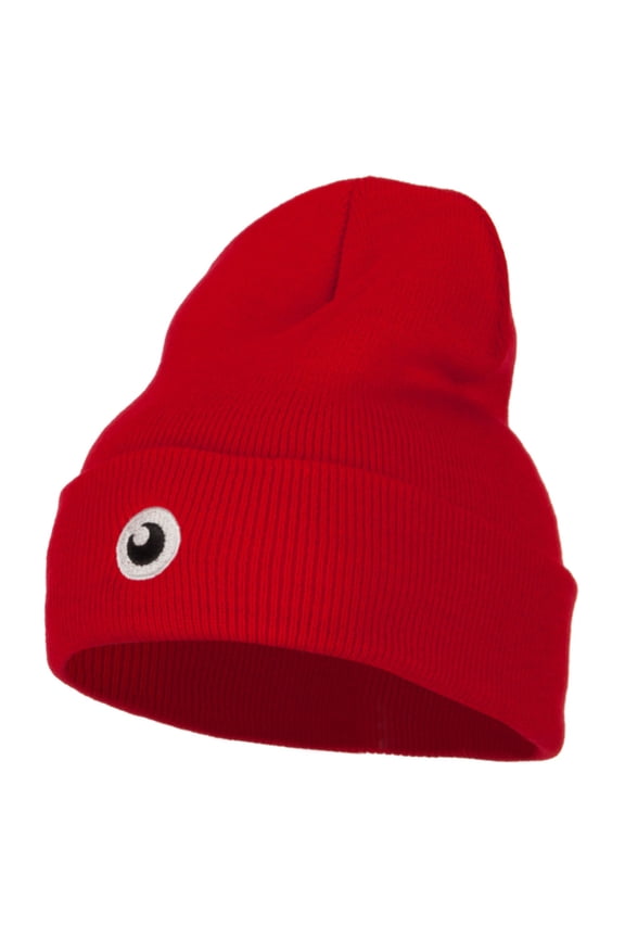 Monster Eye Ball Embroidered Long Beanie - Red OSFM