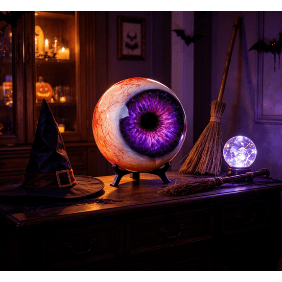 Monster Eye Decor, Purple Eyeball Ornament, Gothic Horror Figurine for Desk Bookshelf, Dark Fantasy Collectible