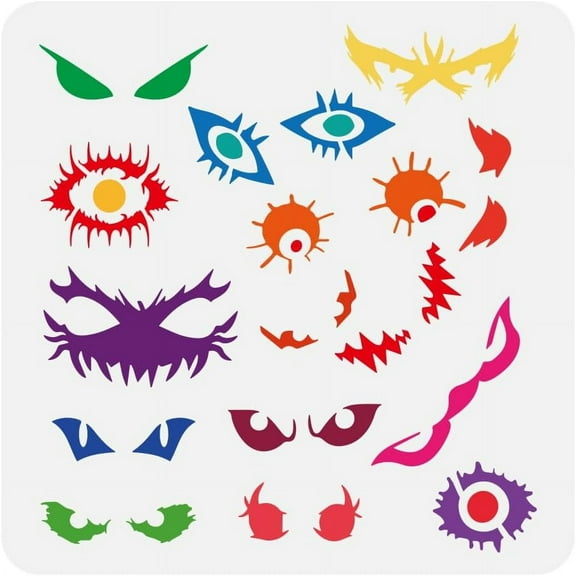 Monster Eyes Stencil 11.8x11.8inch Peep Monster Eyes Large Stencils Reusable Horror Eyes Drawing Templates for Painting on Wall Fabric Tiles Floor Paper Furniture Wood