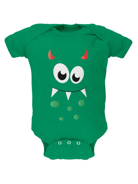Monster Face Kelly Green Soft Baby One Piece - 0-3 months