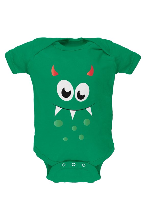 Monster Face Kelly Green Soft Baby One Piece - 18-24 months