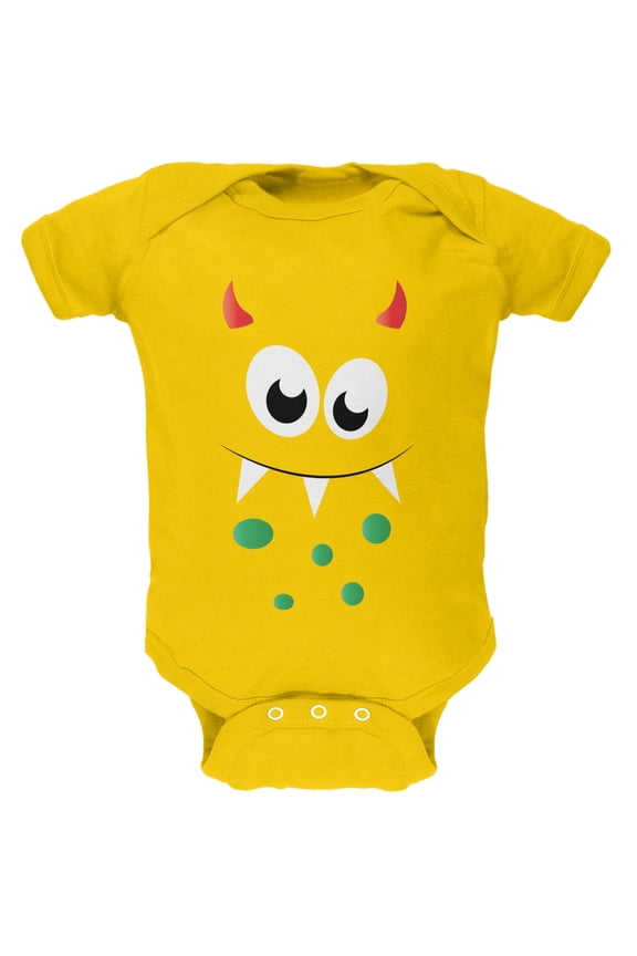 Monster Face Yellow Soft Baby One Piece - 12-18 months