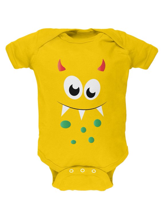 Monster Face Yellow Soft Baby One Piece - 9-12 months