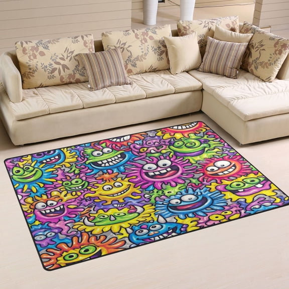 Monster Faces Soft Polyester Area Rug 31''x20'', Non Slip, Memory Foam, Water Absorbent