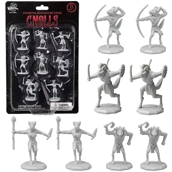 Monster Fantasy Gnoll Mini Figures 8 Unpainted Unique Designs 1" Hex-Sized, Compatible with DND, Pathfinder & Tabletop RPGs - Gift Idea