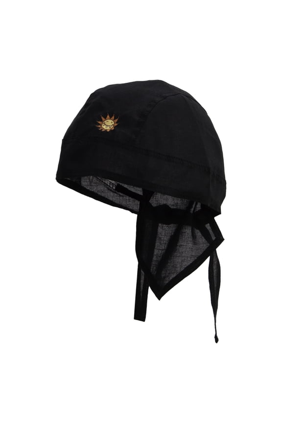 Monster Flower Embroidered Cotton Poplin Biker Style Head Wrap - Black OSFM