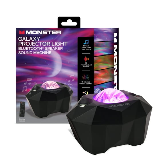 Monster Galaxy Projector Light with Bluetooth Speaker & Sound Machine  15 Moving Nebula Scenes, 10 Pre-Installed Sounds, Remote Control, USB Powered