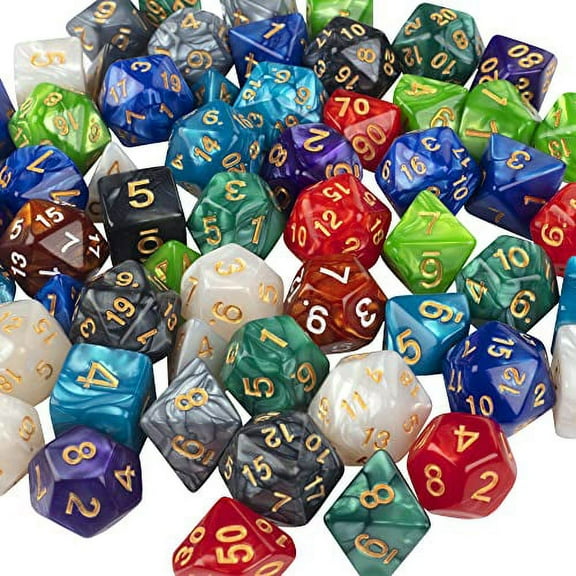 Monster Gaming 200 count Bulk Dice Value Pack-10 Different Marbled Colors -Multi-Colored Assorted Polyhedral Die, Compatible with Dungeons and Dragons, RPG & Board Games- Includes D4 D6 D8 D10 D12 D20